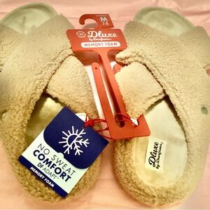 Dearfoams Cream Plush Slippers Open Back